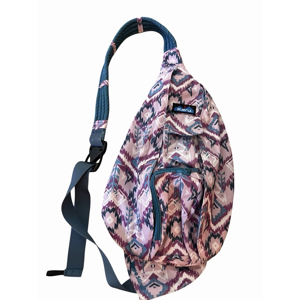 KAVU Rope Bag Sling Backpack Purple Ikat Geometric Aztec Crossbody